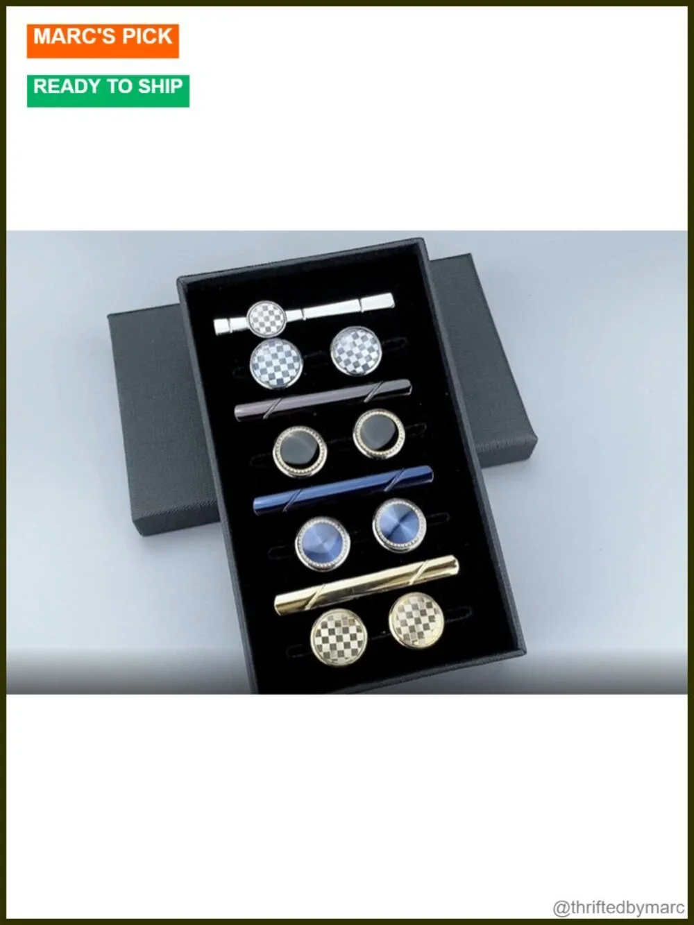 Men's 12-Piece Cufflinks and Tie Clips Set Brass Bullet Back Formal Gift Set